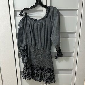 Alexis Blue and White Smocked Off-Shoulder Ruffled Sundress